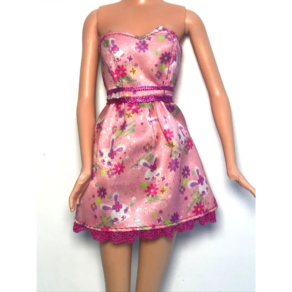 Barbie Doll Clothing 2009 Easter Sweetie Pink Dress Bunny Flower Print R6591